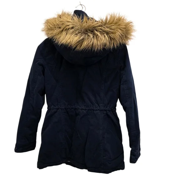 Hollister Y2K Navy Blue Hooded Utility Coat Sherpa Lined Jacket Women's Size M - Picture 4 of 16